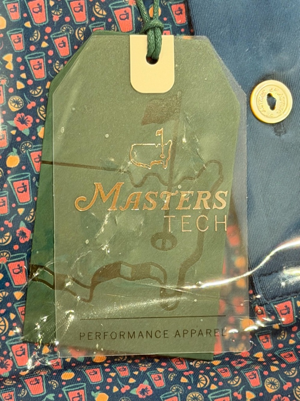 Masters Men’s Blue Patterned Polo with Yellow Logo - Picture 3 of 5